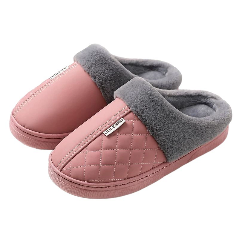 Тапочки Lidani 2024 зимние, закрытые, хлопковые, для женщин, поверхность из искусственной кожи, водонепроницаемые, мужские домашние теплые туфли, зимние нескользящие.