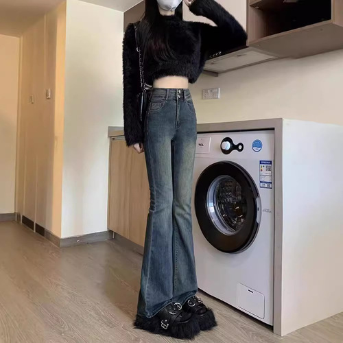 2024 high-waisted women's design autumn versatile trendy bootcut jeans niche slimming new stretch flared pants