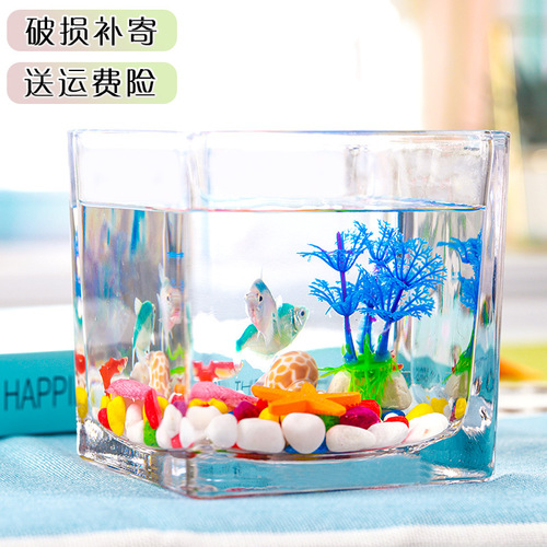 Wholesale square glass fish tank with ultra-white thickened mini creative small fish tank office desk hydroponic plant vase