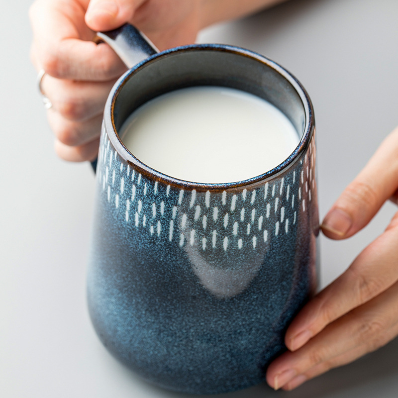 Tazas de agua de cerámica de gran tamaño de exportación transfronteriza, tazas de café retro nórdicas de gran capacidad