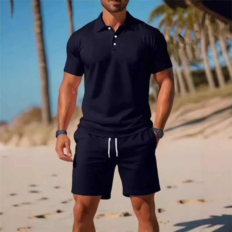 2025 Cross-Border New Versatile Fashion Trendy Mesh Breathable Polo Shirt Short-Sleeved Shorts Casual Sports Suit Batch