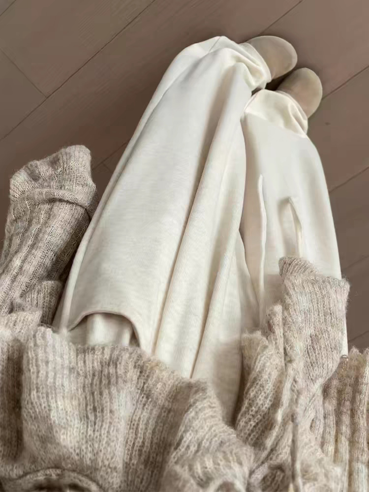 White Mochi Pants for Women, Autumn and Winter, Fleece-Lined, Drapey, Petite Straight-Leg Pants, Loose Bf Style, Thick Wide-Leg Pants