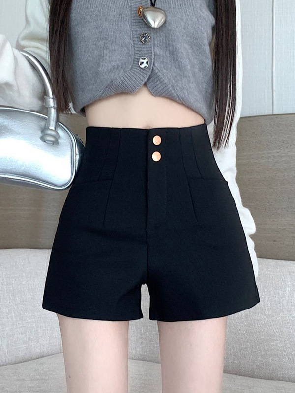 Black Suit Shorts Women's Summer 2024 New Style Outer Wear High Waist Elastic Slimming Lower Body Missing A- line Boots Pants Black Suit Shorts Women's Summer 2024 New Style Outer Wear High Waist Elastic Slimming Lower Body Missing A- line Boots Pants