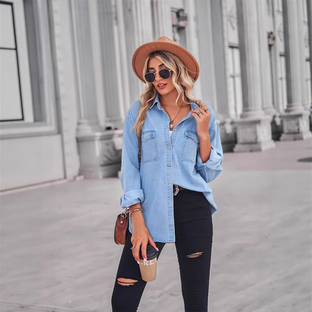 Oversized Denim Shirt Jacket – Slimming Button-Down Long Sleeve With Relaxed Fit (S-XL, Light Blue, Versatile Layering Staple For Work & Weekend)_mkmklike.com