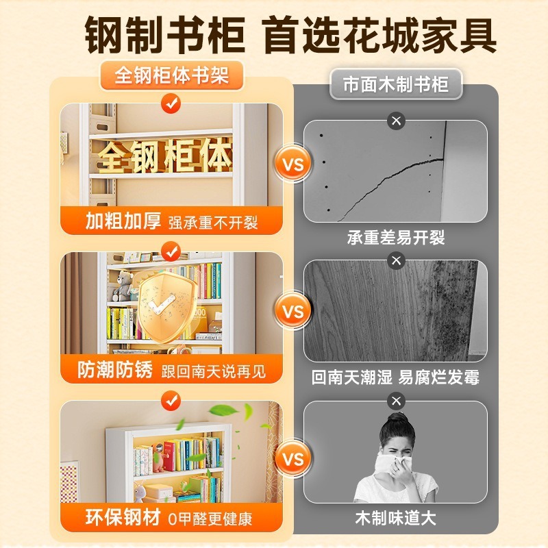书架家用书柜钢制图书馆置物架儿童书柜绘本架简约储物架学习书架|undefined