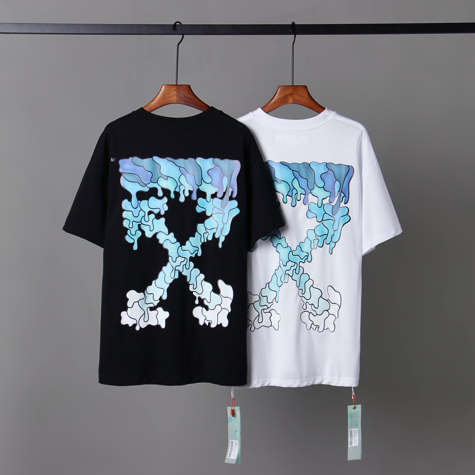 高品纯原版本2023 SS off现款水滴蓝灰渐变箭头男女短袖