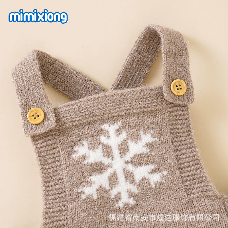 ins热卖款婴儿雪花针织吊带哈衣爬服