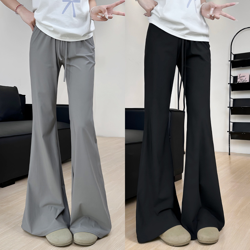 Ice Silk Flared Sun Protection Pants for Women, Summer Thin Style 2026 New Model, Drapey Casual Quick-Dry Sports Bell-Bottom Pants for Petite Figures