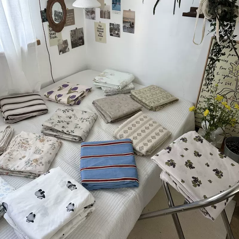 ins全棉碎花被套纯棉卡通双人200x230单件被罩150x200cm单品枕套