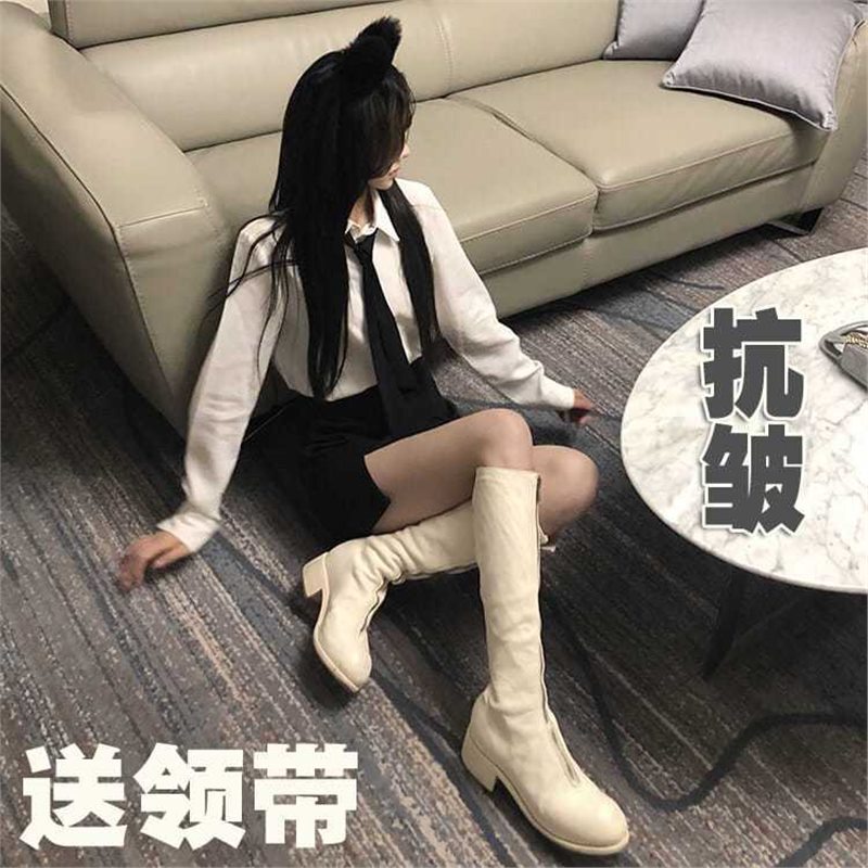 White Long-Sleeved Preppy Style Tie Shirt for Women 2024 Autum Autum Design Niche Spring and Autum Tops Shirt Summer