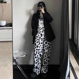 牛奶裤休闲高腰直筒宽松阔腿拖地裤女花裤子