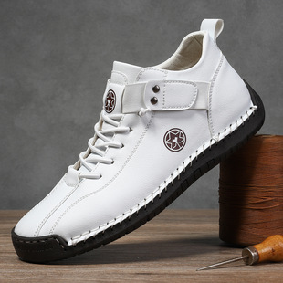 Cross-border Independent Station TEMU plus size Men's Leather Shoes Hand-stitched Outdoor Casual Men's Shoes Flat Shoes