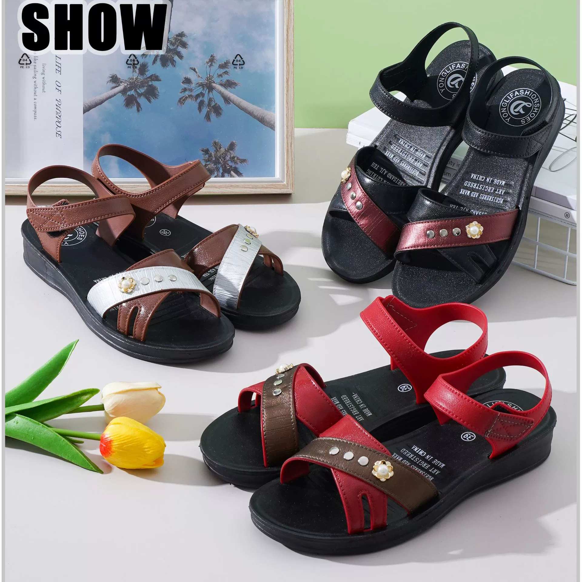 Summer sandals, non-slip footwear, wear-resistant comfortable shoes for mother, for import, wholesale, soft sole, for middle age