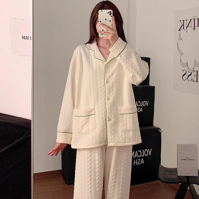 2024 algodón otoño invierno nuevo aire dulce algodón pijama de mujer intercalación calentamiento ropa de hogar de manga larga