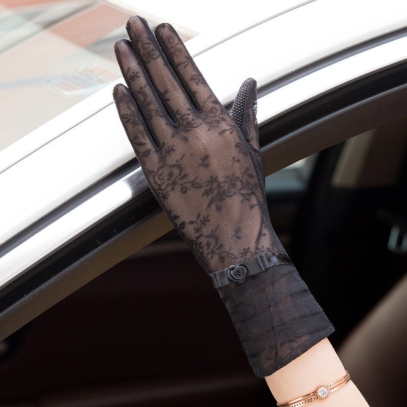 Guantes de protección solar de primavera y verano encaje ligero transpirable pantalla táctil guantes de las mujeres conducción transpirable al aire libre protección solar guantes de montar guantes