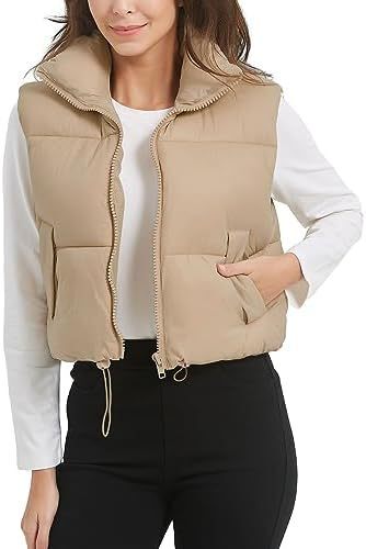 越境貿易婦人服 レディースショート丈綿入りベスト ノースリーブスタンドカラージッパー付きキルティングパッド入りジャケット カジュアルで万能|undefined