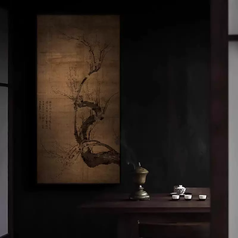 宋代美学梅花图装饰画茶室玄关走廊古代山水画酒店过道听琴图挂画