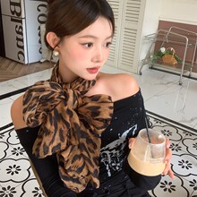 方圆同款设计感豹纹围巾跨境欧洲长款女美式辣妹风丝巾披肩批发