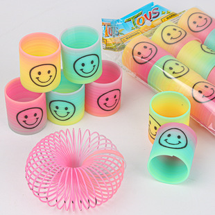 Mini Smiley Rainbow Circle Post-80S Nostalgic Elastic Circle Street Stall Prize Telescopic Magic Circle Kindergarten Toy Wholesale