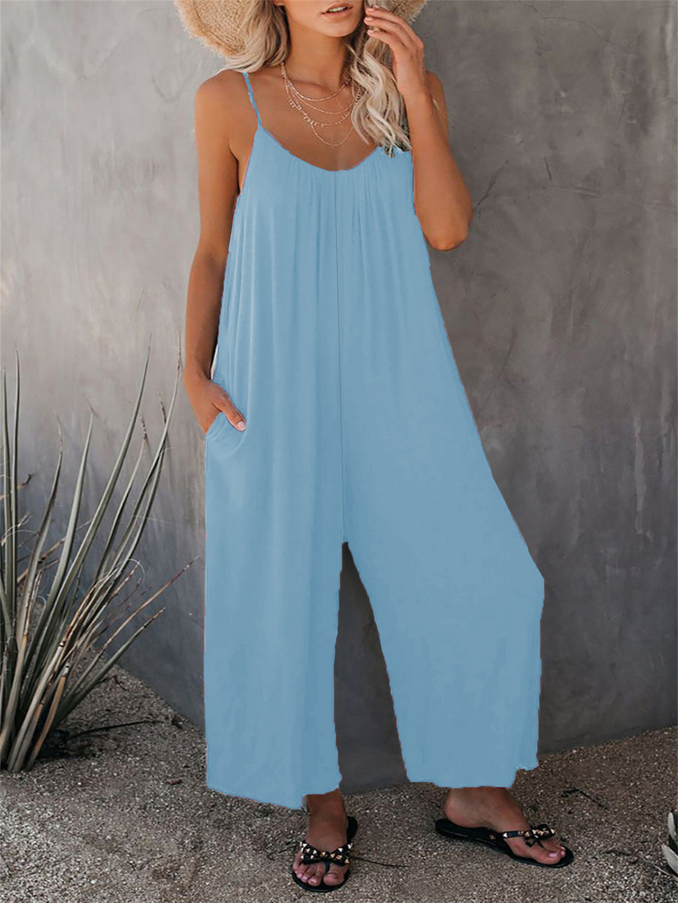 280g Weight Sleeveless Sleeve Length Full Length Pants Length Cotton Blend, Polyester Fabric Type Mid Waist Waist Line Jumpsuits Pants Type Bodysuits Tops Type Holiday, Daily Occasion Loose Fit Type Solid Color Pattern Summer, Spring Season Women's Gender Casual Style Women's Holiday Daily Bodysuits Casual Solid Color Full Length Jumpsuits 36