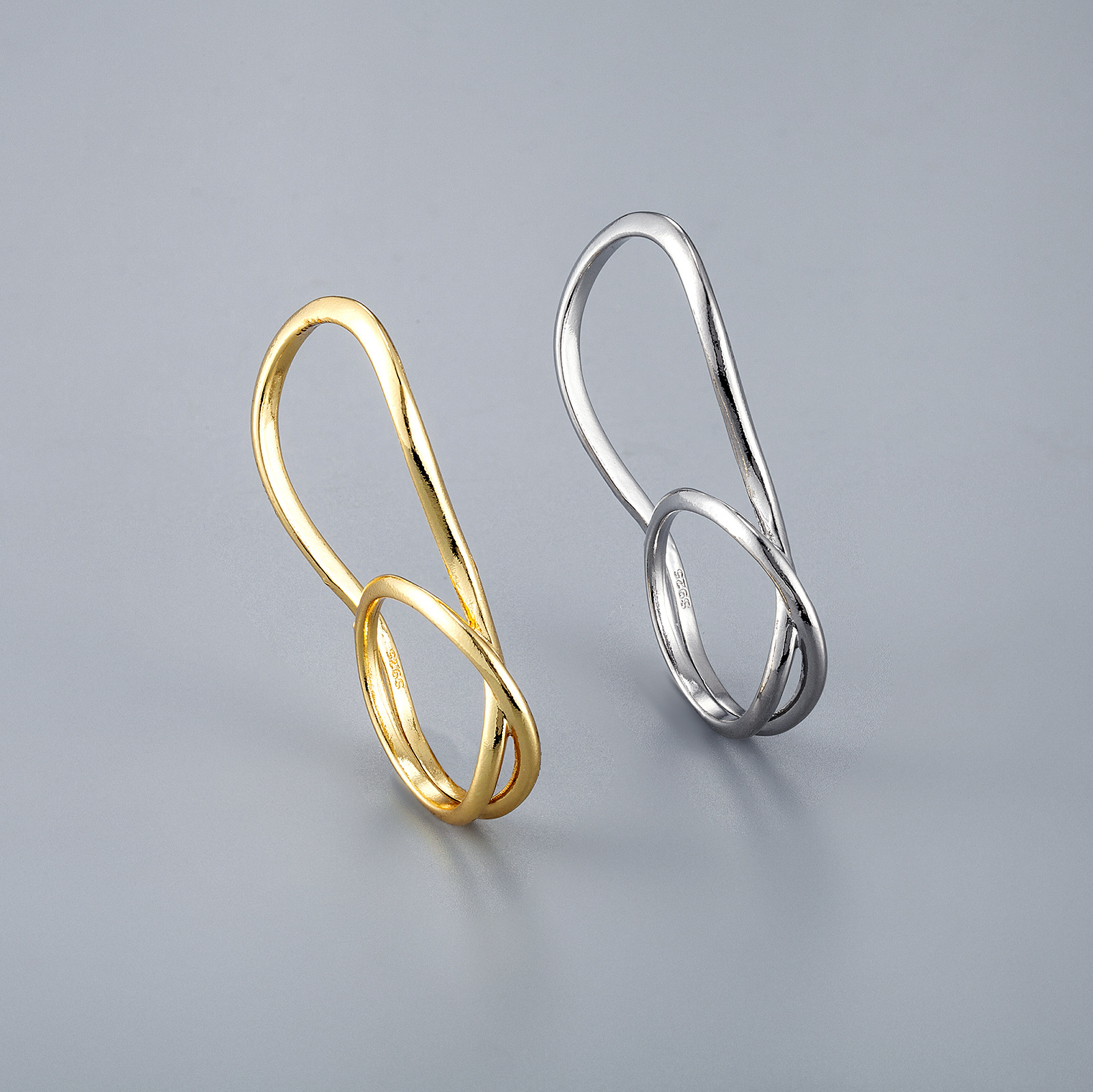 Geometric glossy design adjustable brand ring