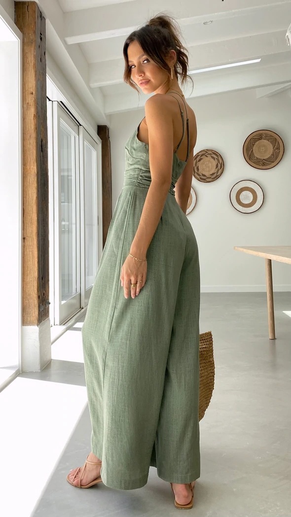 Solid Color Loose Wide-Leg Cotton Linen Jumpsuit - Jumpsuits & Rompers - Uniqistic.com