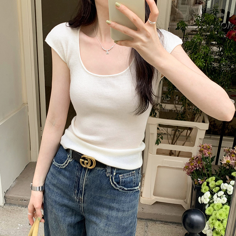 Solid Color Age-reducing U-collar Sleeveless Sweater Women's Spring and Summer 2024 New Slim-fit Slim-fit Small Top