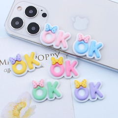 Colorful OK letter plate creative new DIY cream adhesive phone case material ear clips hair clips accessories resin parts