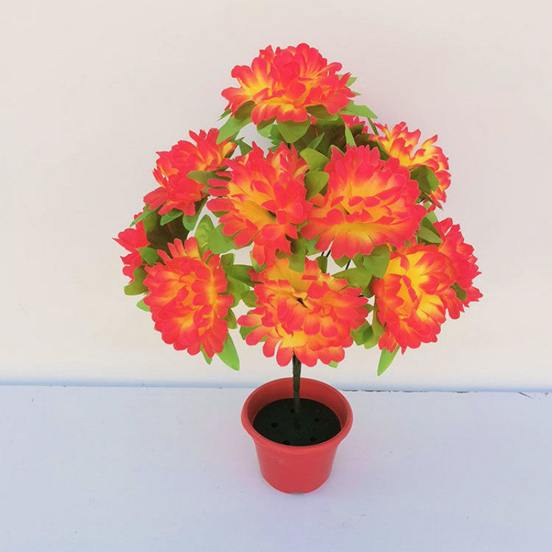 12 chrysanthemums with leaves (sunset) 1 branch - 1 branch + flowerpot quality choice