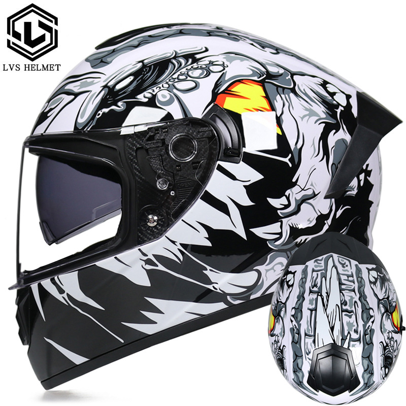 Casco de Motocicleta LVS de Imitación para Hombre, Casco Integral para Vehículo Eléctrico 3C, Casco de Motociclista con Doble Visera para Otoño e Invierno image 8
