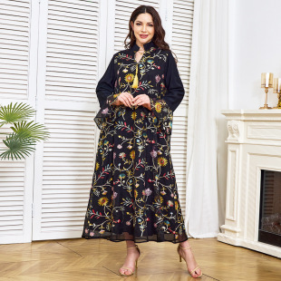 Middle East abaya Fashion Generous Beaded Embroidered Robe 2025 Spring New Arrival Lotus Leaf Sleeve Muslim dress