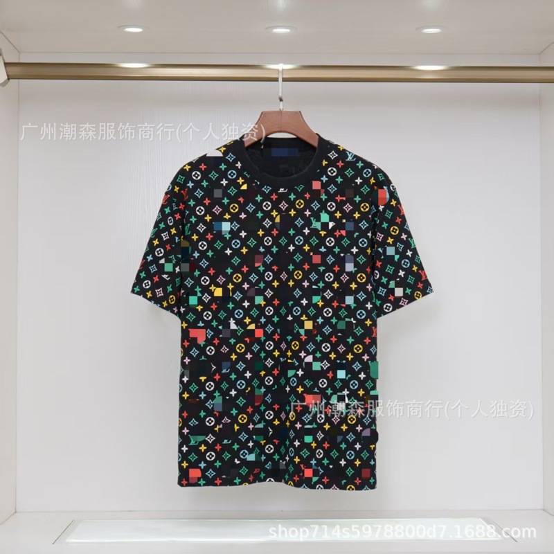 现货跨境奢潮驴家高品质L满印字母短袖外贸经典款圆领男女宽松T恤|undefined