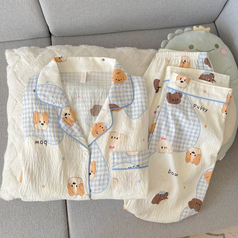 Nube de algodón pijama mujer primavera y otoño nuevo lindo pantalón de manga larga de dibujos animados dulce y suelto conjunto de ropa casera casual