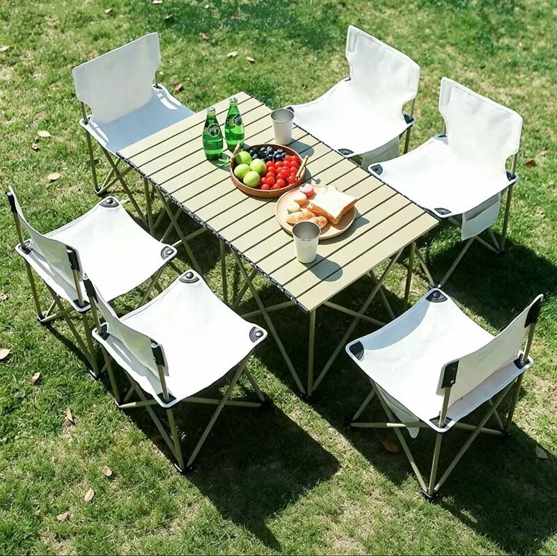Outdoor Folding Table and Chair Set Aluminum Alloy Egg Roll Table + Moon Chair Portable Table and Chair for Camping, Picnic, and Road Trips Outdoor Folding Table and Chair Set Aluminum Alloy Egg Roll Table + Moon Chair Portable Table and Chair for Camping, Picnic, and Road Trips