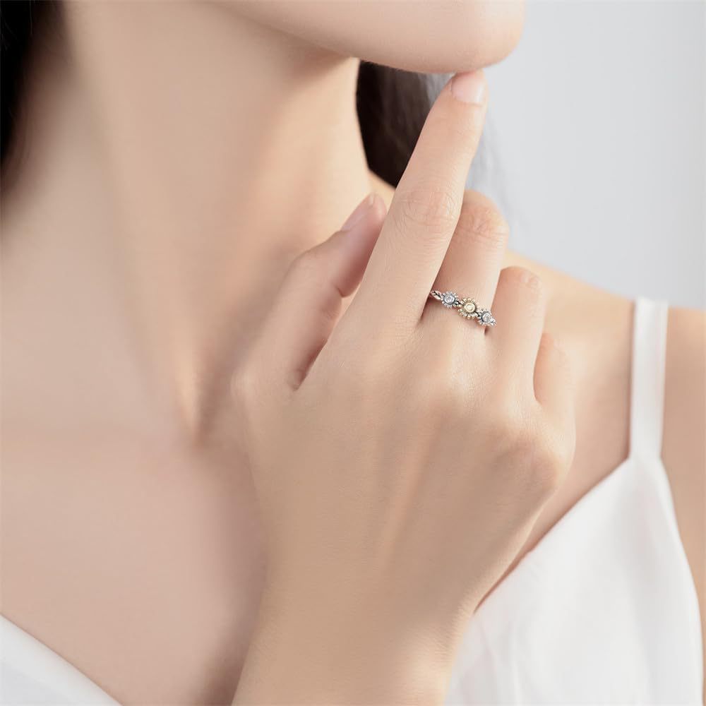Flower Pattern Women's Gender Sterling Silver Flower Open Rings