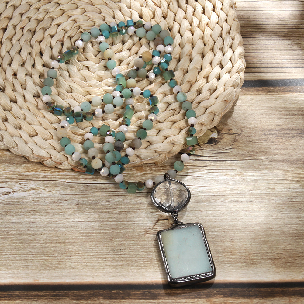 65g Weight Natural Stone Pendant Material Pendant Necklace Classification Natural Stone Chain Material Beaded Chain Chain Type 1 Piece Quantity Holiday Occasion natural stone Material Geometric Pattern Women's Gender Retro Style Retro Geometric Natural Stone Beaded Chain Pendant Necklace In Bulk 10