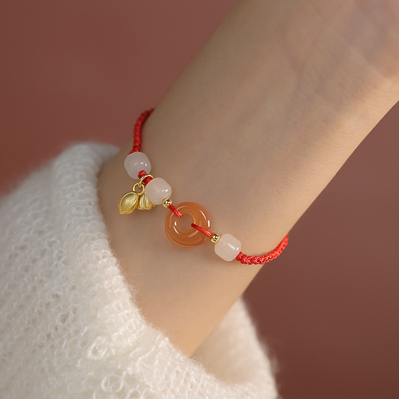 C1312 Dua Dunia Kebahagiaan Gelang Merah Kancing Putri Lotus