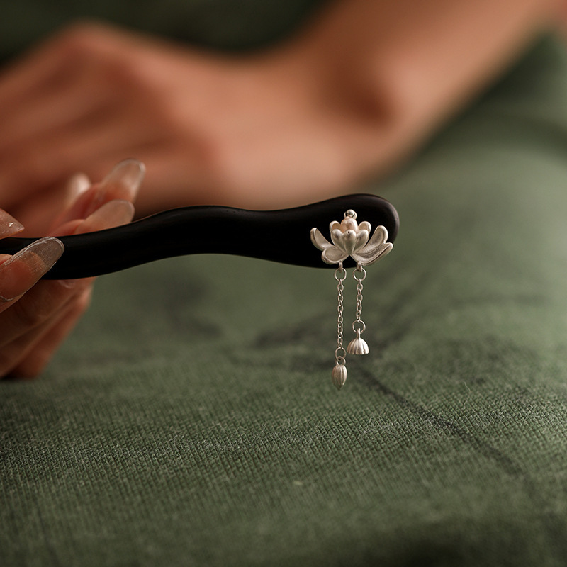 E77 연꽃 백단 비녀 [흑단]