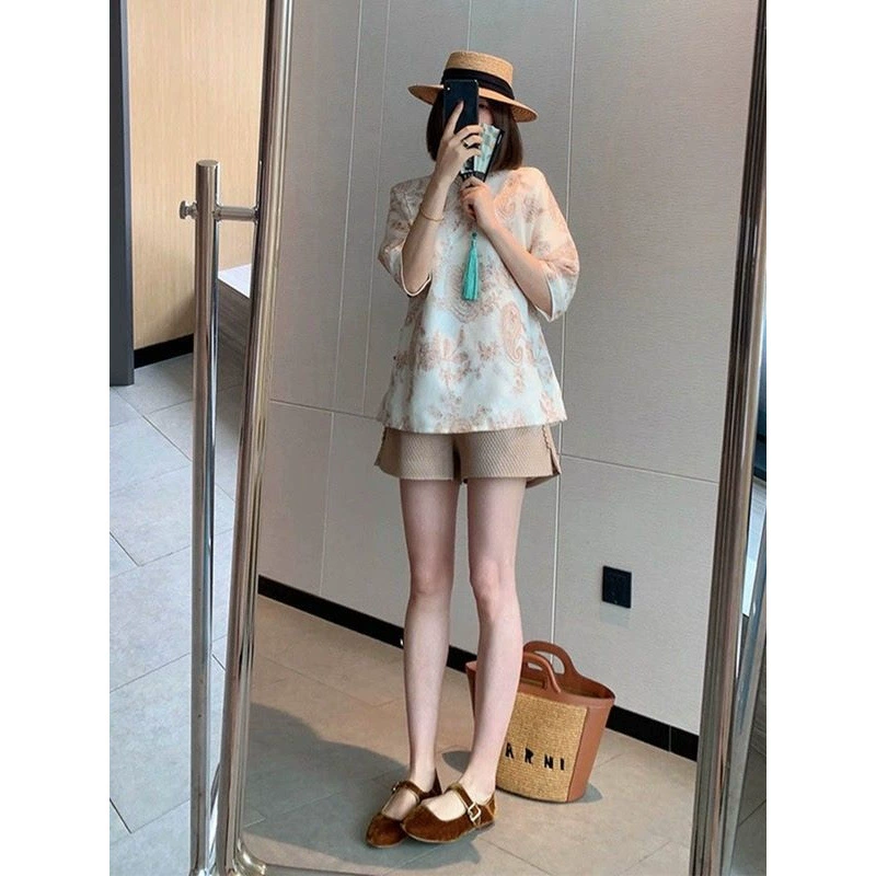 2025 новый китайский стиль костюм для женщин маленький аромат высококачественное маленькое платье китайский стиль шорты комплект из двух предметов для женщин лето