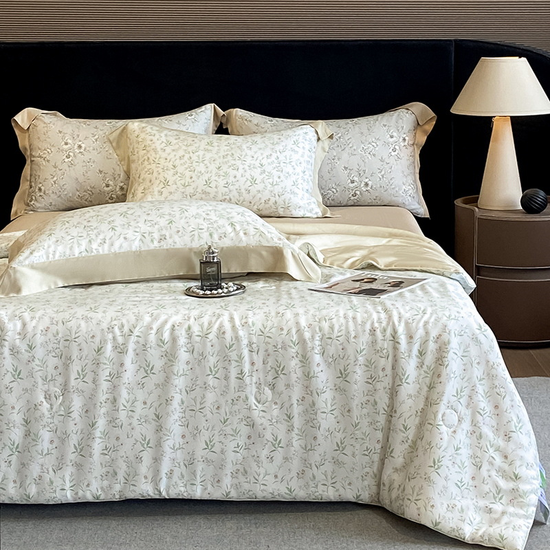 Edredón fresco de verano Tensi de cuatro piezas, ligero y lujoso, edredón de verano simple y doble, edredón de aire acondicionado lavable a máquina, edredón fino