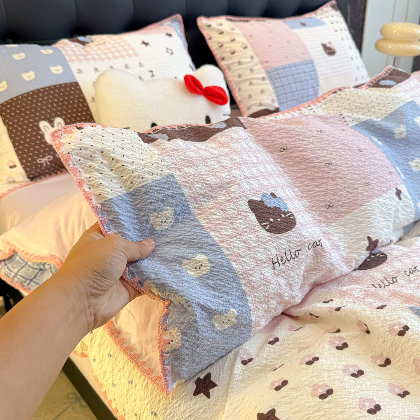 Nuevo borde de concha de doble hilo de cuatro piezas de algodón puro ropa de cama ins sábanas cubierta cama dormitorio Kasa tres piezas de conjunto