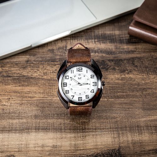 New men's fashionable simple belt quartz watch + bracelet set-2pcs/set dropshipping