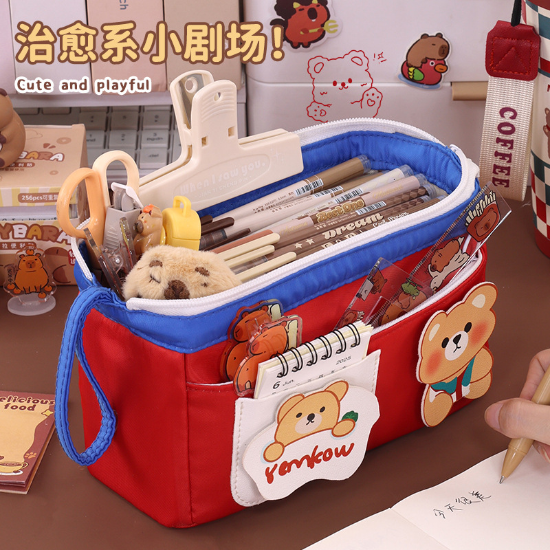 Nuevo producto transfronterizo, estuche para lápices de alambre de acero de gran apertura, papelería linda de nicho, estuche para lápices de gran capacidad y alto valor para estudiantes de primaria y secundaria