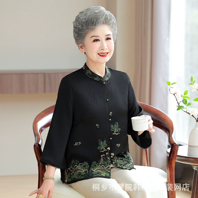 Бабушка летняя рубашка иностранная 60 лет пожилая женщина 70 национальный стиль топ высокого класса пожилая мама летняя одежда