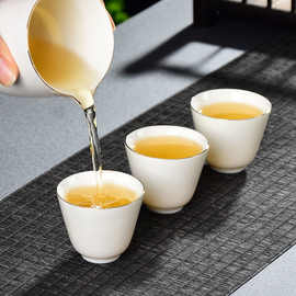 茶杯陶瓷 功夫茶杯六只装羊脂玉描金品茗杯杯家用茶具单杯防烫