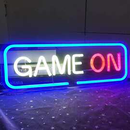 跨境供货霓虹灯GAME ON 雕刻背板霓虹灯造型游戏电竞房装饰霓虹灯