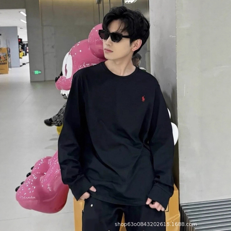 Original Quality Ralph@Ralph 25Ss Small Label Embroidered Logo Long-Sleeved Round Neck T-Shirt Men's and Women's Pullover Tops