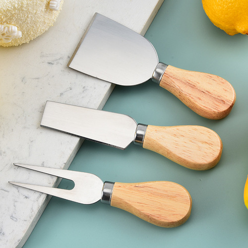 Stainless steel cheese knife 4-piece set wooden handle cream cheese knife pizza knife cheese knife set factory wholesale