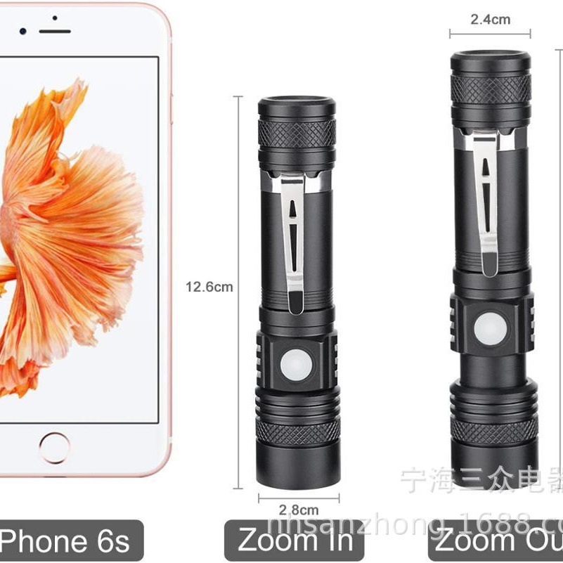 Directo de fábrica Mini USB linterna transfronteriza Venta caliente T6 linterna clip de la pluma linterna portátil