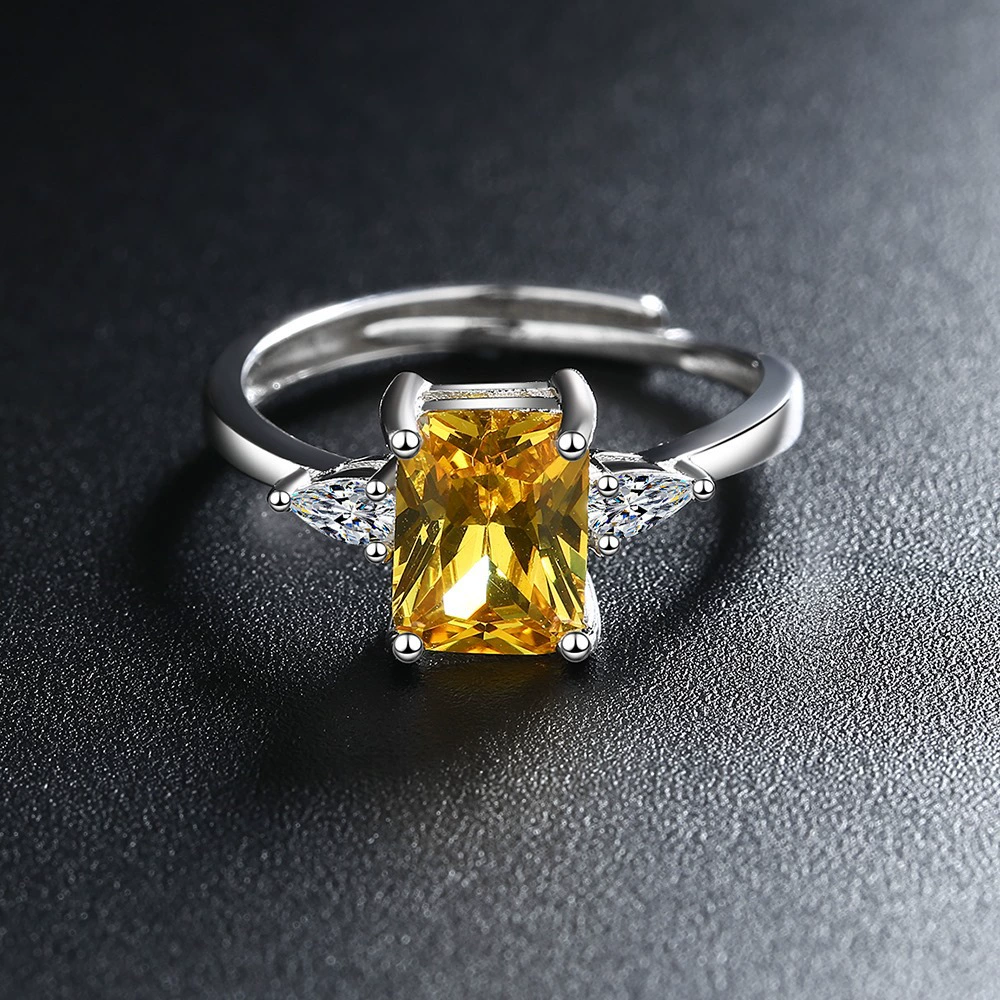 Ring rectangular zirconium, adjustable open band, Korean simple elegant, copper or platinum